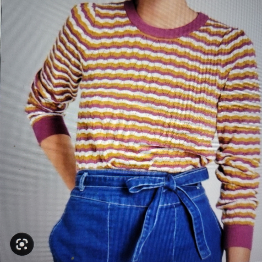 Mod cloth Partial To Pointelle Striped Lightweight Sweater SZ M
